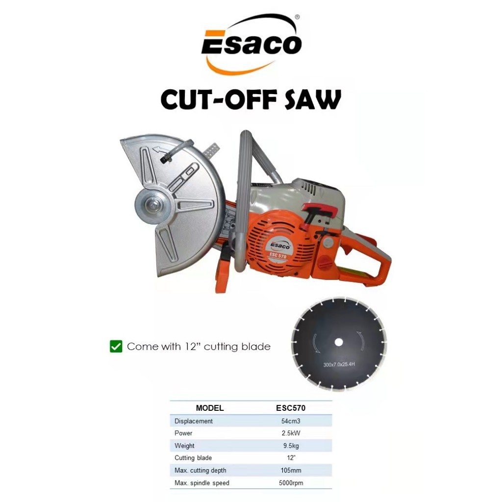 ESACO GASOLINE CUT-OFF SAW 12″ (POWER CUTTER) C/W BLADE 12″
