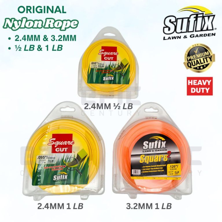 Sufix Nylon Rope / Square Trimmer Line 2.4Mm / 3.2Mm / 1/2Lb / 1Lb / Tali Mesin Rumput