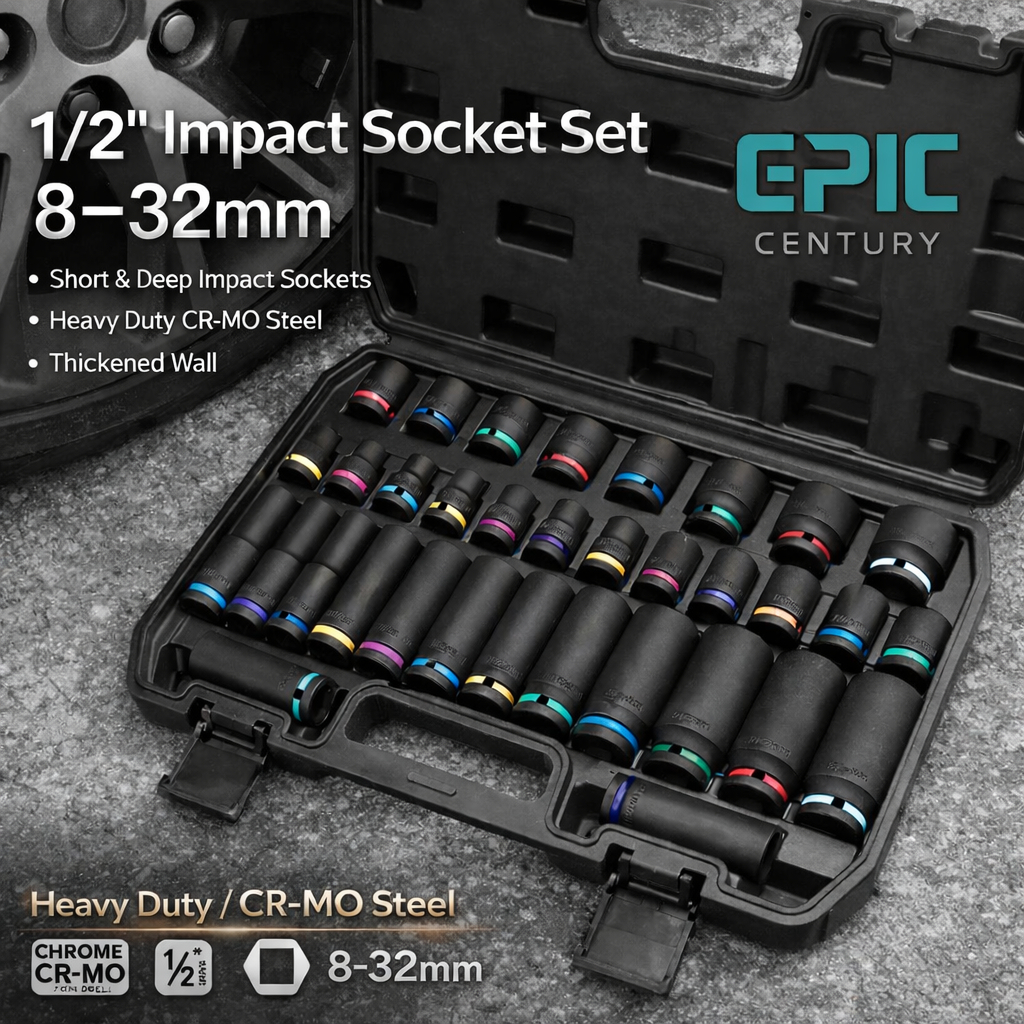 EPIC 1/2″DR, 6PT IMPACT SOCKET SET 16PCS & 35PCS ( CR-MO)