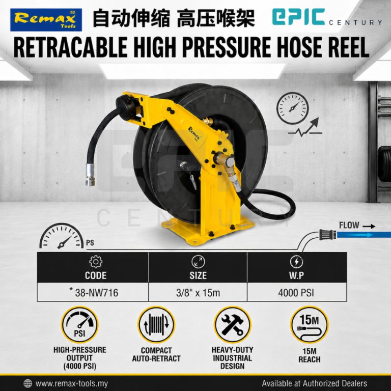 REMAX RETRACABLE HIGH PRESSURE HOSE REEL 3/8″ X 15METER